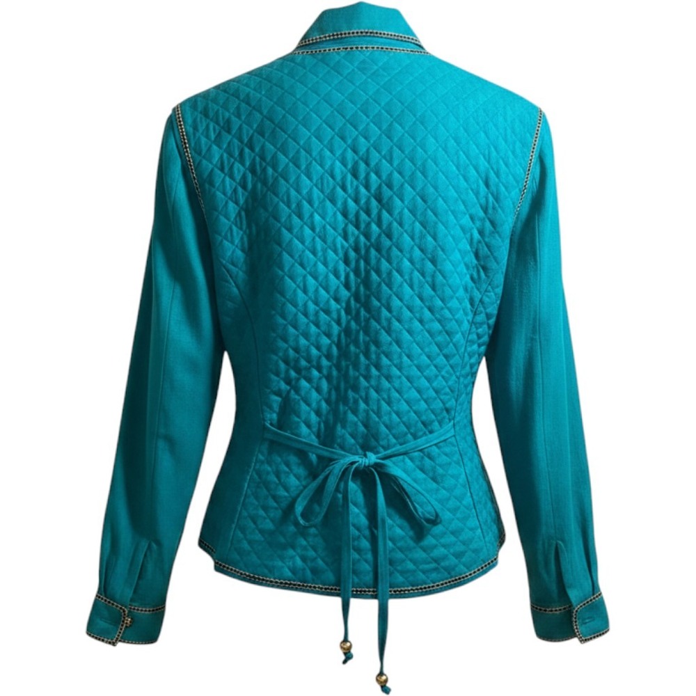 Howard Wolf Vest Blouse Set Womens 10 Teal Blue Excellent Quilted Chain Trim USA